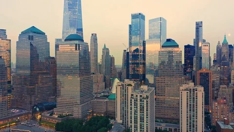 Drone footage with slow pull back away from New York City skyscrapers Video stock 118270847