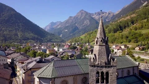 Drone footage of a small town surrounded by mountains in Italy (4K) Stock Footage 189362540