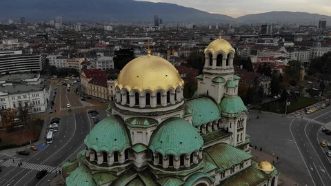 Drone Footage of Sofia, Bulgaria, Alexander Nevsky Cathedral, Symbol of Sofia Video stock 98283034