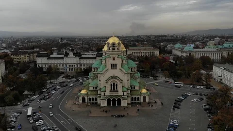 Drone Footage of Sofia, Bulgaria, Alexander Nevsky Cathedral, Symbol of Sofia Video stock 98283063