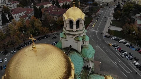 Drone Footage of Sofia, Bulgaria, Alexander Nevsky Cathedral, Symbol of Sofia Video stock 98297311