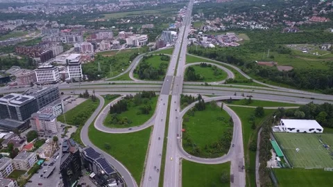 Drone footage of Sofia Ringroad cloverleaf intesection 스톡 동영상 246389623