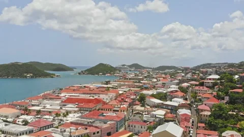 Drone footage of st. thomas u.s. virgin island in the caribbean Stock Footage 258773830