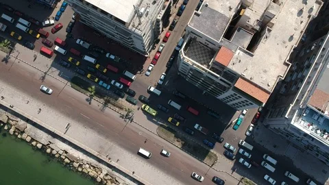 Drone footage of street with many cars in Alexandria, Egypt Stock Footage