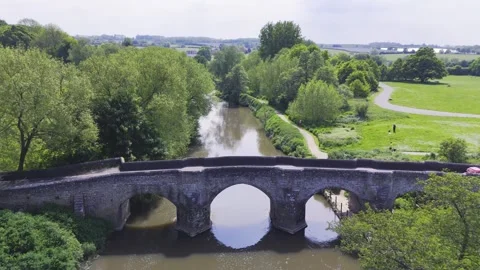 Drone footage of Teston Bridge in Kent UK going all the way to the lock Stock Footage 277106844