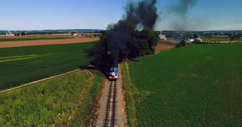 Drone Footage of the Thomas the Train as a steam engine Stock Footage 138962572