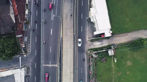 Drone footage top down view of multi lane road from above Stock Footage 155197849
