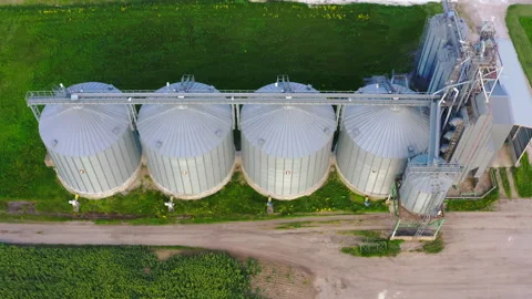 Drone footage top down view, agro silos granary elevato. Stock Footage 285044883
