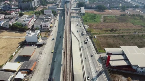 Drone Footage Of Top View Of  MRT Purple Line In Nonthaburi, Thailand. Stock Footage 262139158