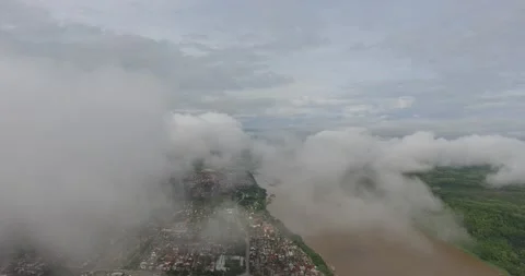 Drone footage. Top view over Luang Prabang city and Mekong river. Stock Footage 209208569
