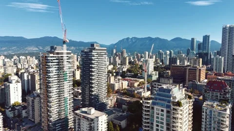 Drone Footage of Tower Cranes Building New Vancouver High-Rises Stock-Footage 345983845
