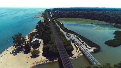 Drone Footage - Train Crosses Over Bridge Stock Footage