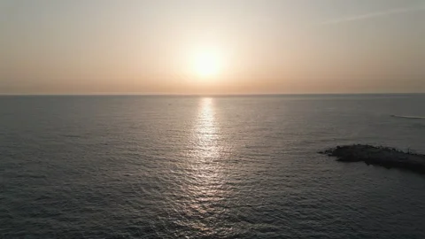 Drone footage of tranquil sunset over the Mediterranean Sea near Byblos, Lebanon Video stock 253257515