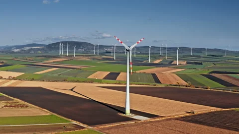 Drone footage turbines on fields Stock Footage 140634211