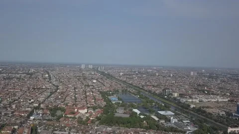 Drone footage view settlement Stockbeeldmateriaal 288825864