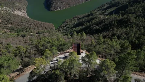 Drone footage of Viewpoint of Ujo over the meander of the river Tua, in the Dour Stock Footage 208869769
