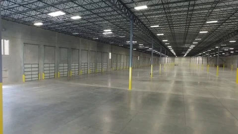Drone footage of a warehouse interior Stock Footage