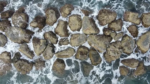 Drone footage of waves breaking on Wave Barrier Video stock 149063669