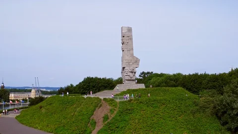 Drone footage of Westerplatte Monument in memory of the Polish defenders. Stock-Footage 107174556