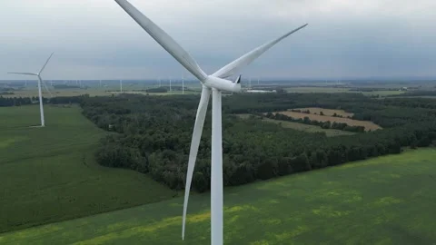 Drone Footage Of Wind Turbine On The Fields Stock Footage 249285699