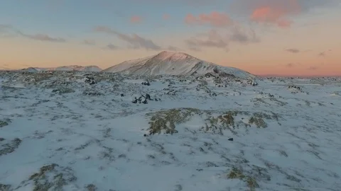 Drone Footage Of Winter Mountain During Sunset Time In Iceland Stock Footage
