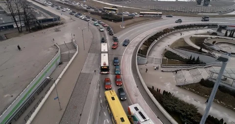 Drone footage of Zi?tek roundabout in the center of Katowice. Stock Footage 106903010