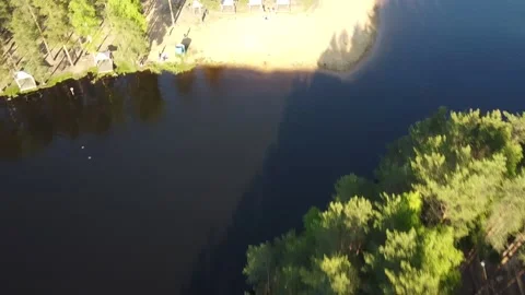 Drone Forest Lake Beach Stock Footage 132920004