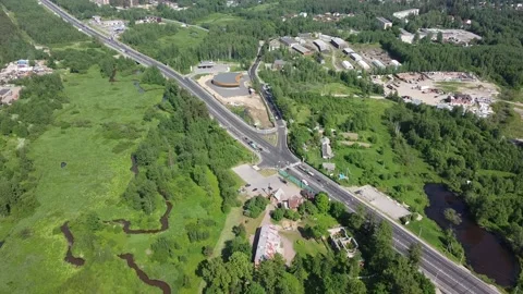 Drone Forest Lake Old Manor to Highway Stock Footage 134277176