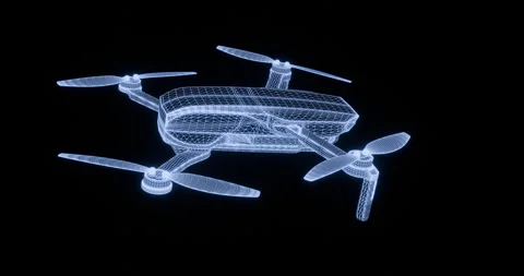 Drone in the form of a drawing from a wireframe, 3D rendering of the device. Stock Footage 262179462
