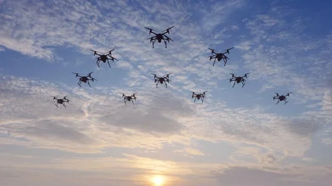 Drone formation flying in the air for detection Video stock 311060271