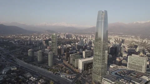 Drone Forward Aerial Shot Passing Closely By Gran Torre Santiago Stock Footage 345606425
