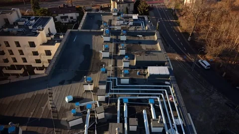 Drone Forward Flight Over Industrial Rooftop HVAC System | 4K Stock Footage 325446475