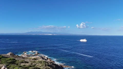 Drone Forward Flight Over Open Sea in Sardinia with Deep Blue Water Vídeo Stock 332457393