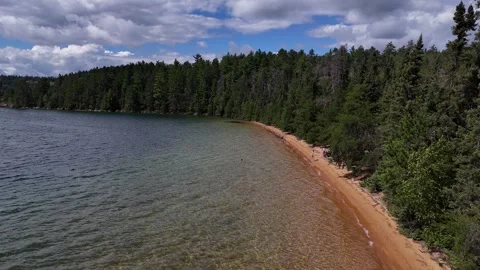 Drone Forward Flight Parallel To Canadian Shield Beach Ontario Summer Видео 345096563