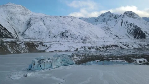 Drone Forward Push Across Ice Formations at Laigu Glacier, Tibet Video stock 326207281