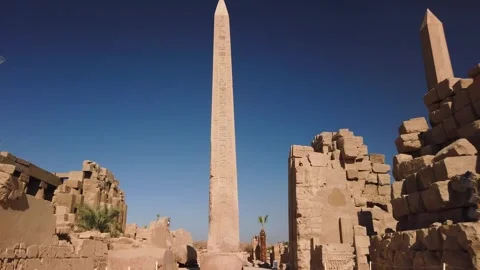 Drone Forward Push-In and Tilt Up Over Karnak Temple Obelisk, Luxor, Egypt Stock Footage 315455567