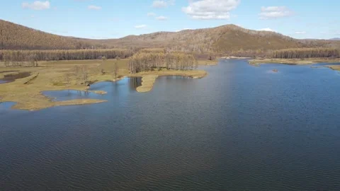 Drone Forward Push Over Wetland Lakes and Forest Greater Khingan Mountains Stock Footage 330252403