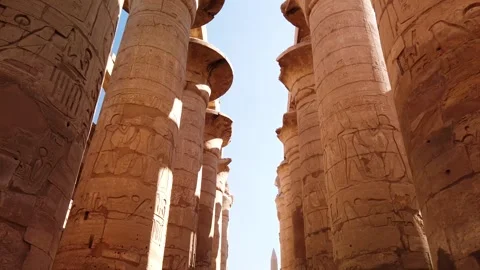 Drone Forward Push-In Through Karnak Temple Columns, Luxor, Egypt Stock Footage 315455496