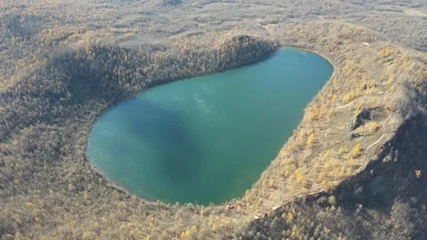 Drone Forward Push Toward Camel Peak Ridge Heavenly Lake Autumn Stock Footage 330236020