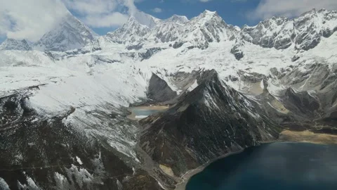 Drone Forward Push Toward Kulagangri Snow Mountains and Lake, Tibet, China Stock Footage 326204101