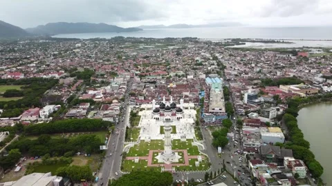 Drone Forward Push Towards Banda Aceh Mosque, Sumatra Indonesia  4K Aerial Stock Footage 315301291