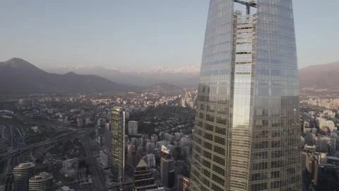 Drone Forward Shot Passing Gran Torre Santiago And Costanera Center Stock Footage 345606398
