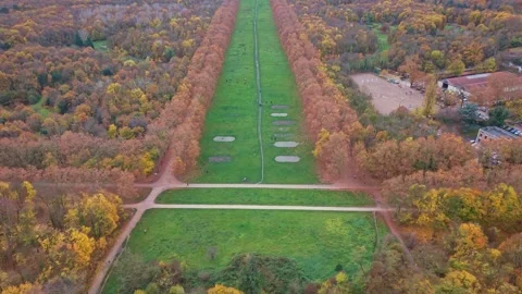 Drone Forward View Along Green Corridor in Bois de Vincennes Paris Stock Footage 323907923