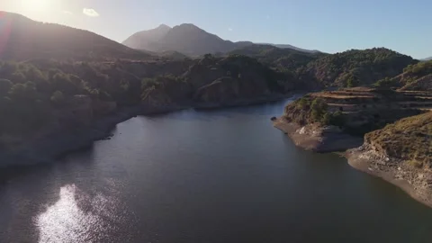 Drone FP Downward Fast Motion Lake Water Sunset Stock Video Vidéo 348787536