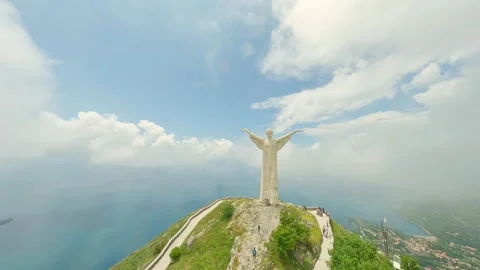 Drone FPV flight on the mountain and reaching Christ the redeemer Stock Footage 246748455