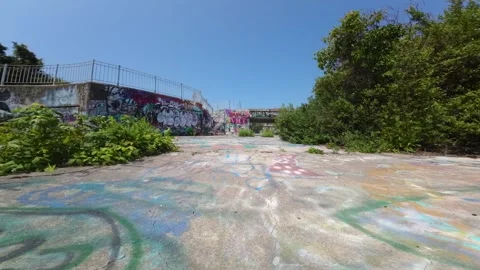 Drone FPV: High-Speed Tour of Fort Wetherill State Park &amp; Gun Batteries Video stock 246087579