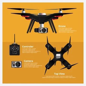 Drone Front and Top View with controller and camera Vector Illustration Stock Illustration