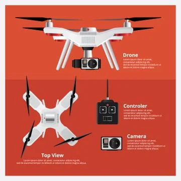 Drone Front and Top View with controller and camera Vector Illustration Stock Illustration