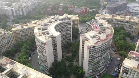 Drone: Fruit Trade Community Circular Apartment Overview #1 Circumference Video stock 332944674