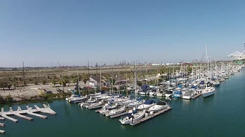 Drone ftg boat docks Los Angeles Harbor Stock Footage 58560841